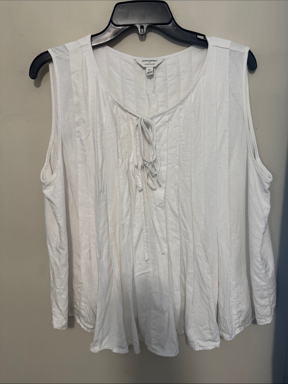 White Pintuck Sleeveless Tie-Front Tank